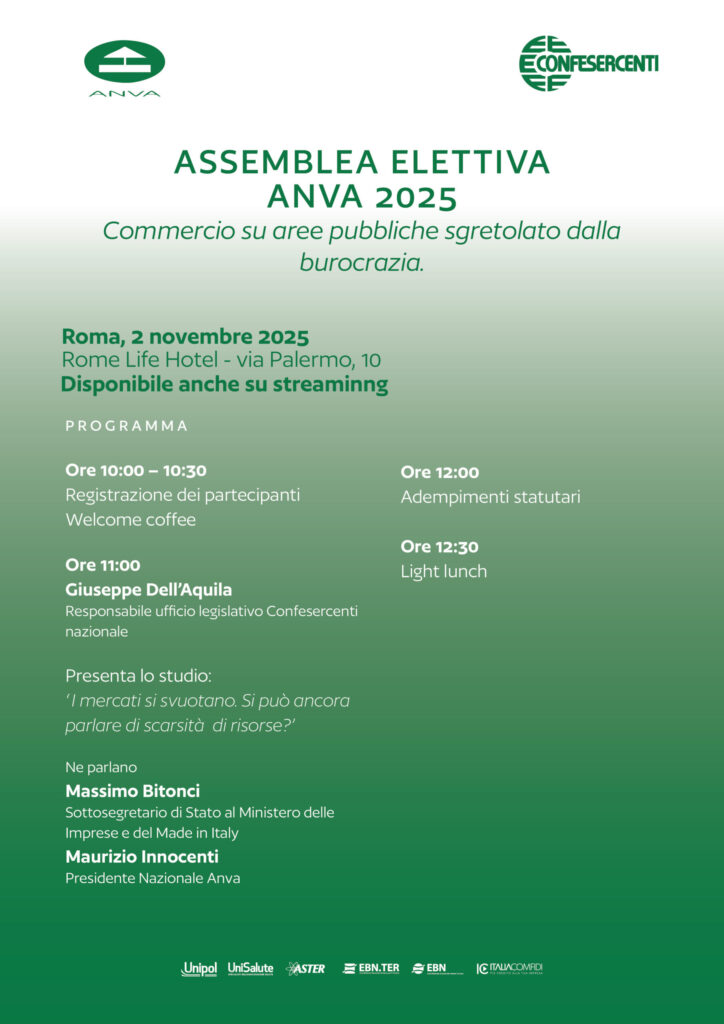 ANVA Confesercenti organizza il Convegno ‘Commercio su aree pubbliche sgretolato dalla burocrazia’